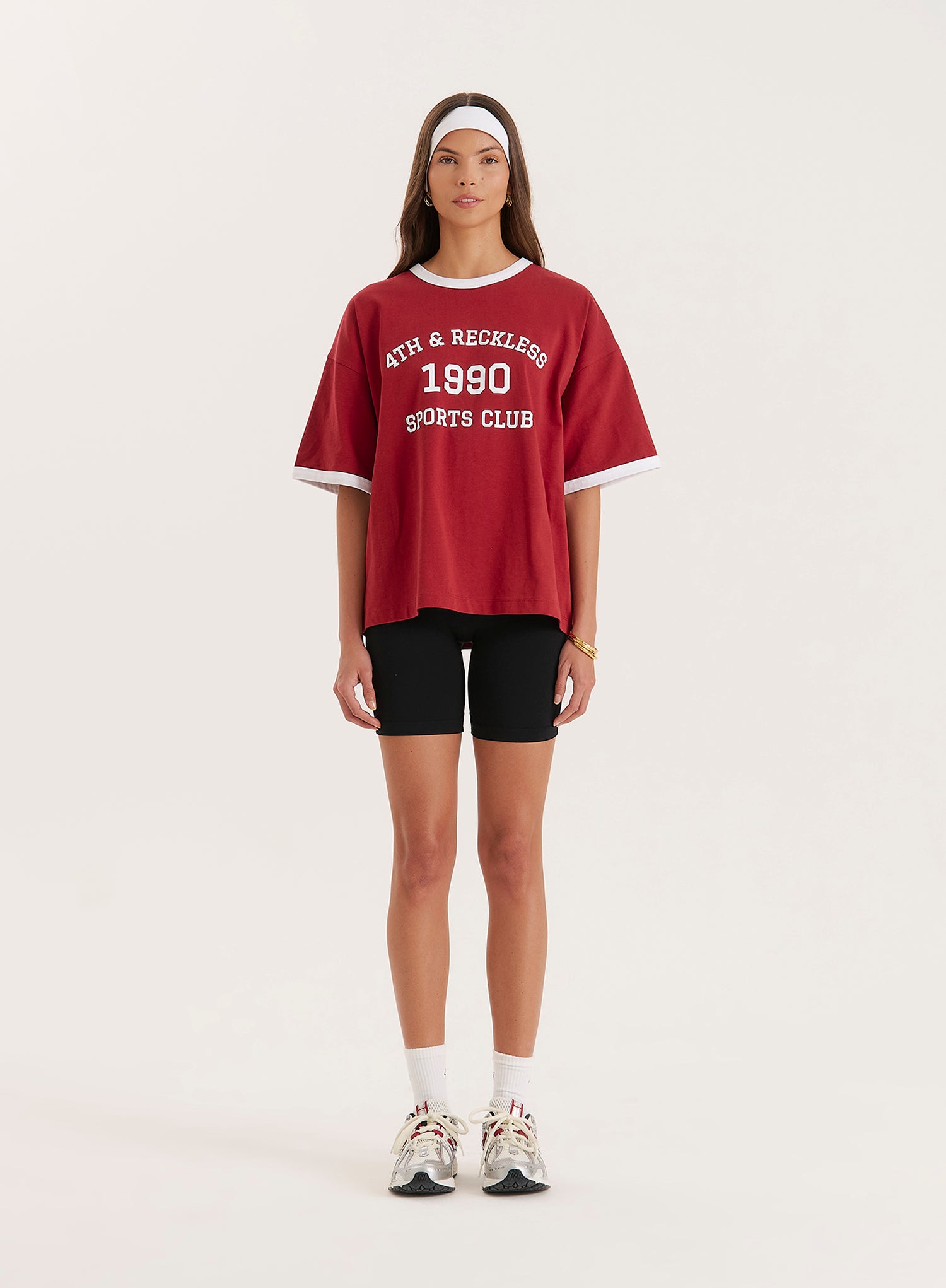 Red Contrast Trim Slogan T-Shirt